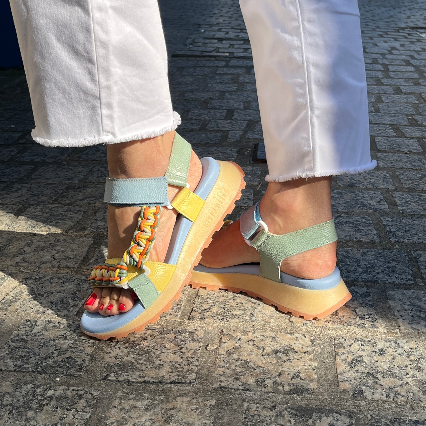 Hispanitas HV253898 Eucalipto, Yellow & Blue Combi Velcro Sandals
