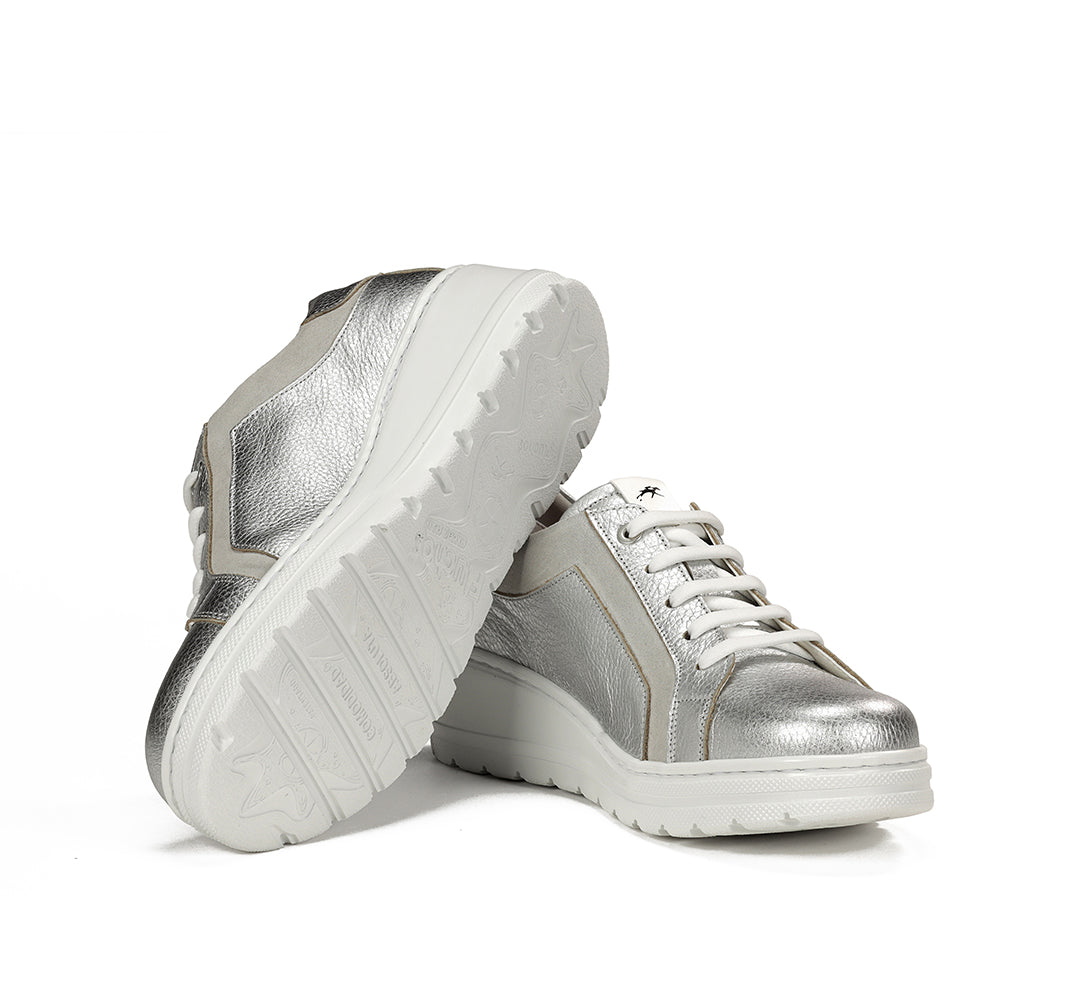Fluchos F1997 Alumin Plata Silver Lace Shoes with White Sole & Side Studs