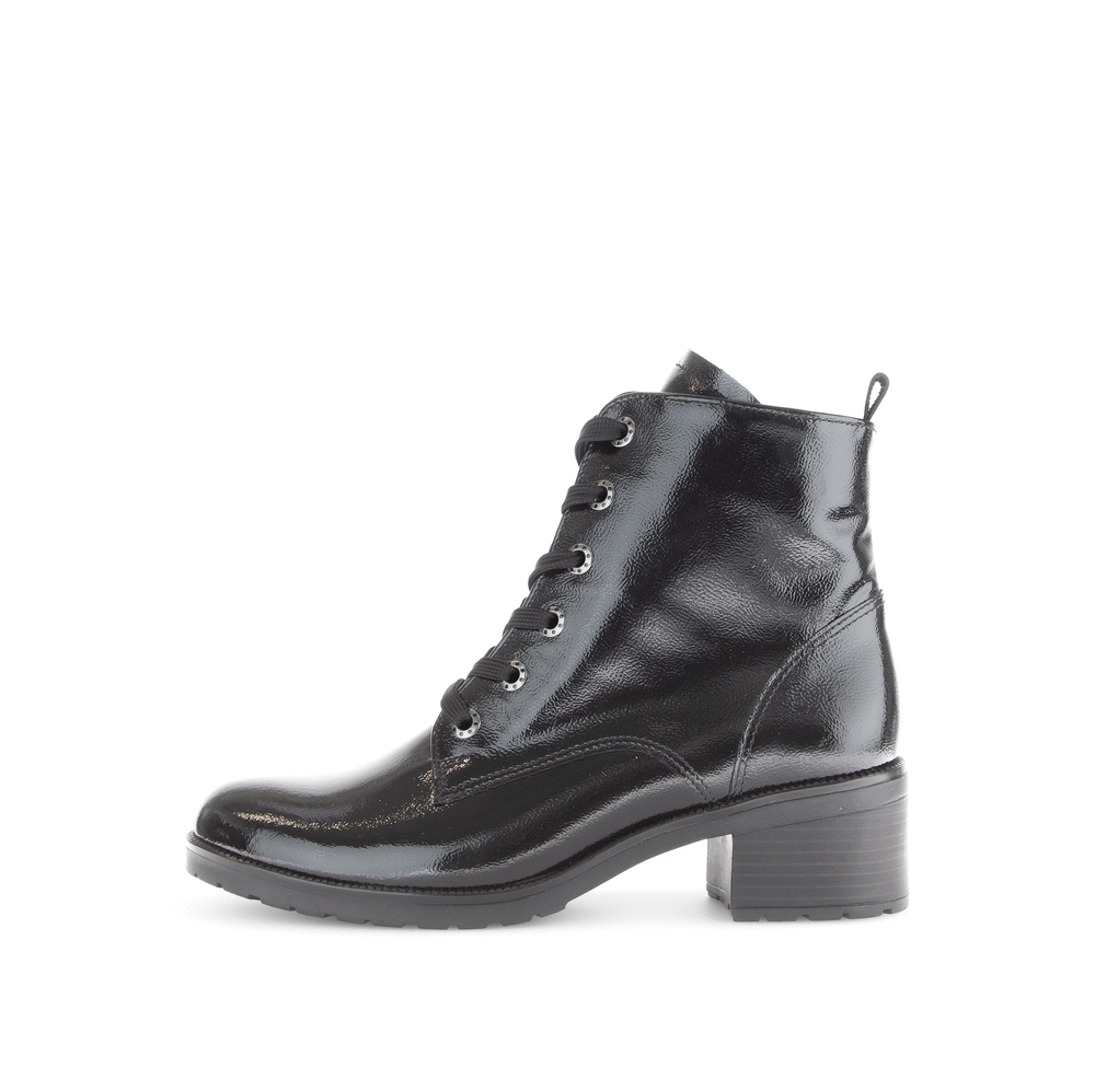 Gabor 52.816.97 Comfort Black Patent Block Heel Ankle Boots