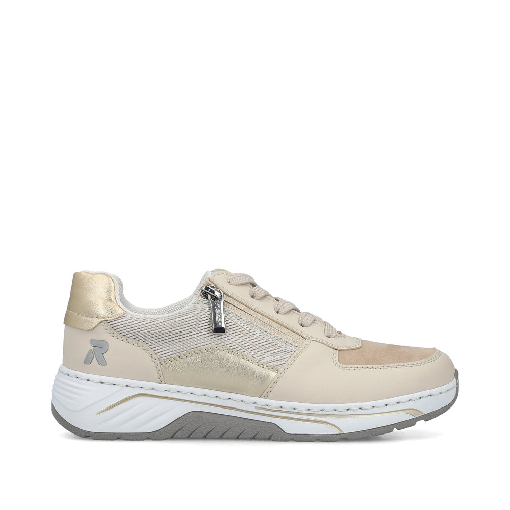 Rieker 53101-60 Cream Beige Gold Pearl Combi H Fit Trainers with Zip