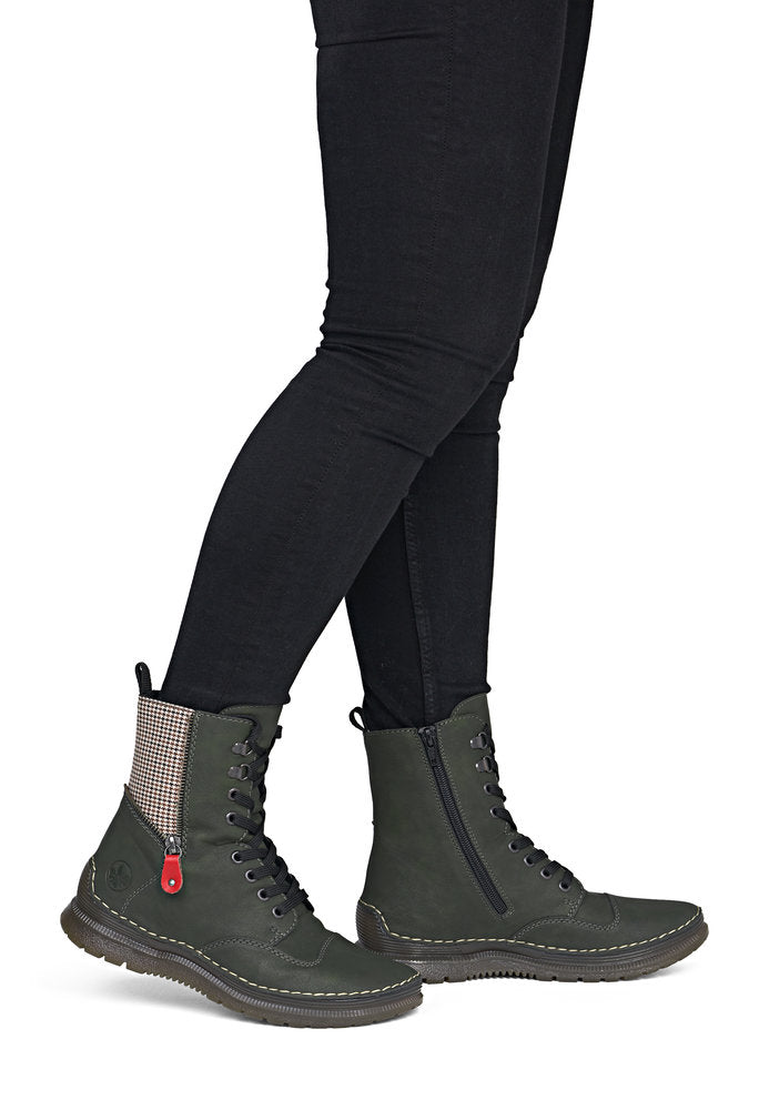 Rieker 53601-54 Forest Green, Beige & Black Combi Boots