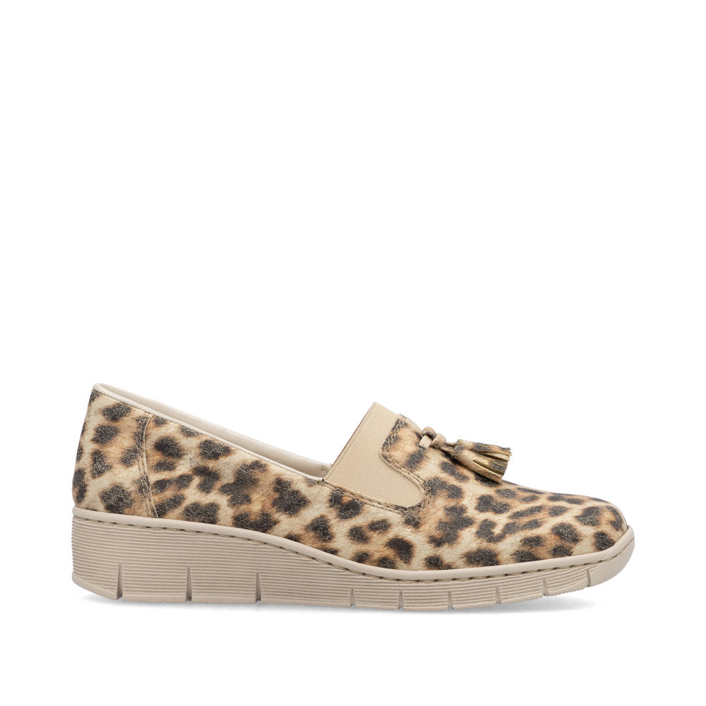 Rieker 53751-20 Leopard Print Slip On Shoes with Tassel