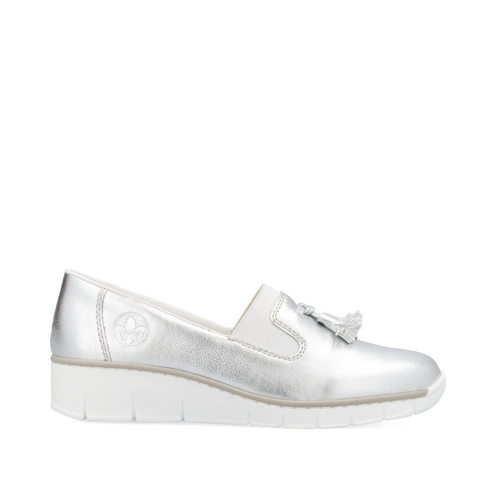Rieker 53751-90 Silver Slip On Shoes with Tassel
