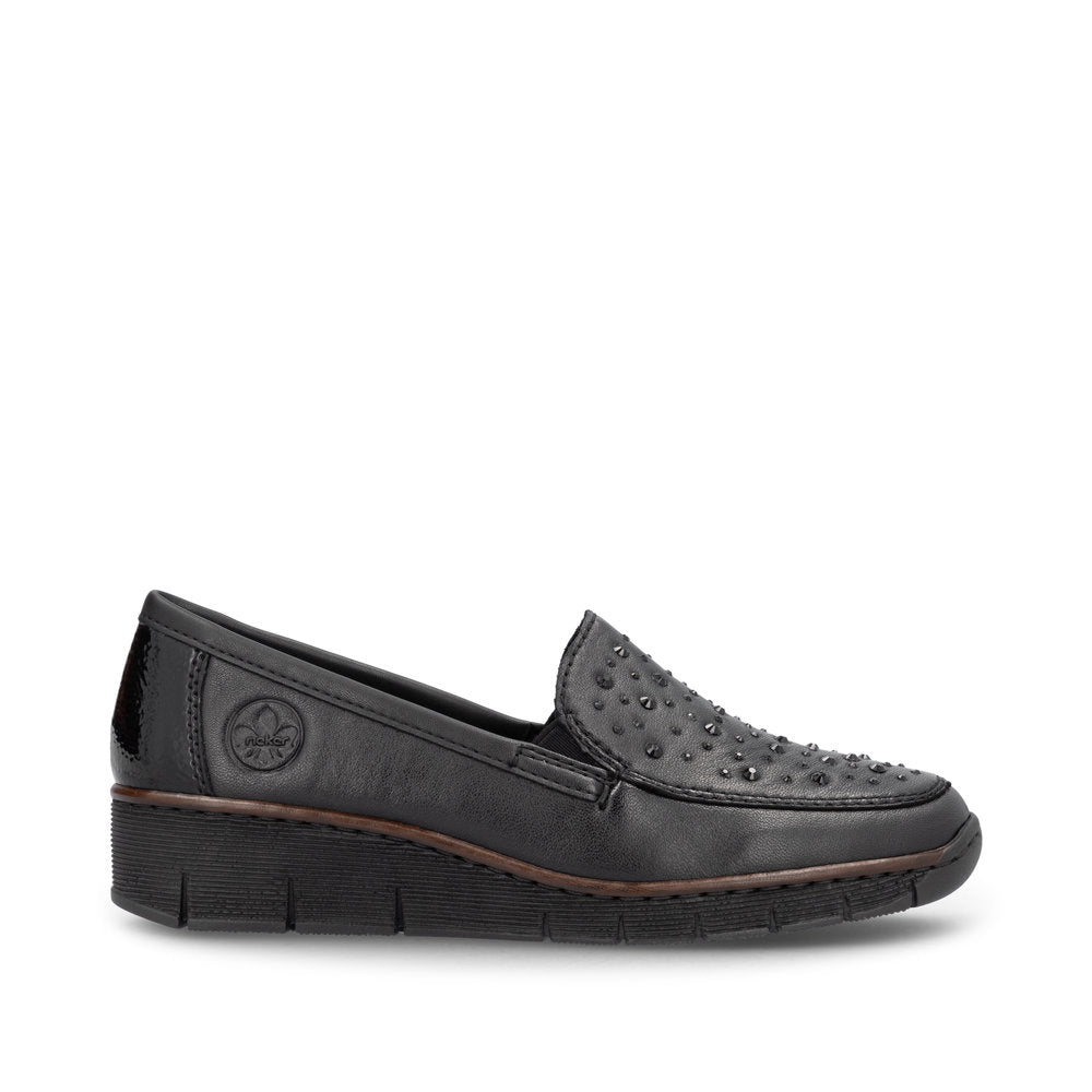 Rieker 53752-00 Black Slip On Shoes with Stud Top