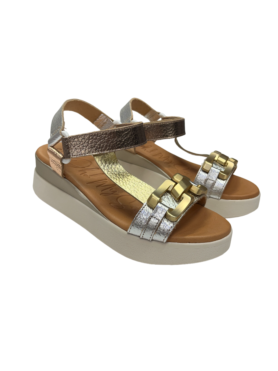 Oh My Sandals 5420 Metallic Combi Chain Doya Plata Sandals