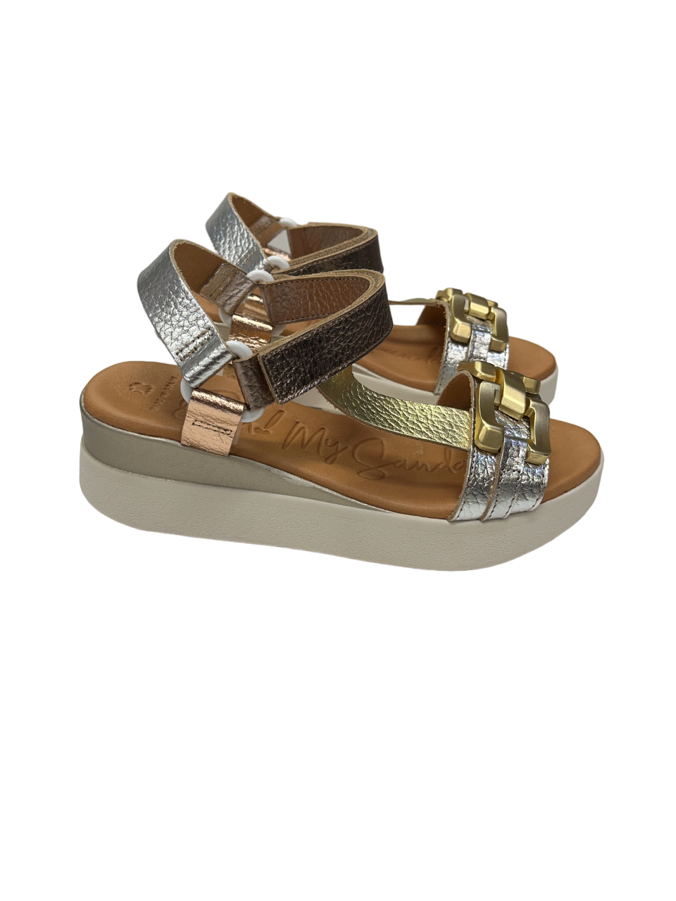 Oh My Sandals 5420 Metallic Combi Chain Doya Plata Sandals
