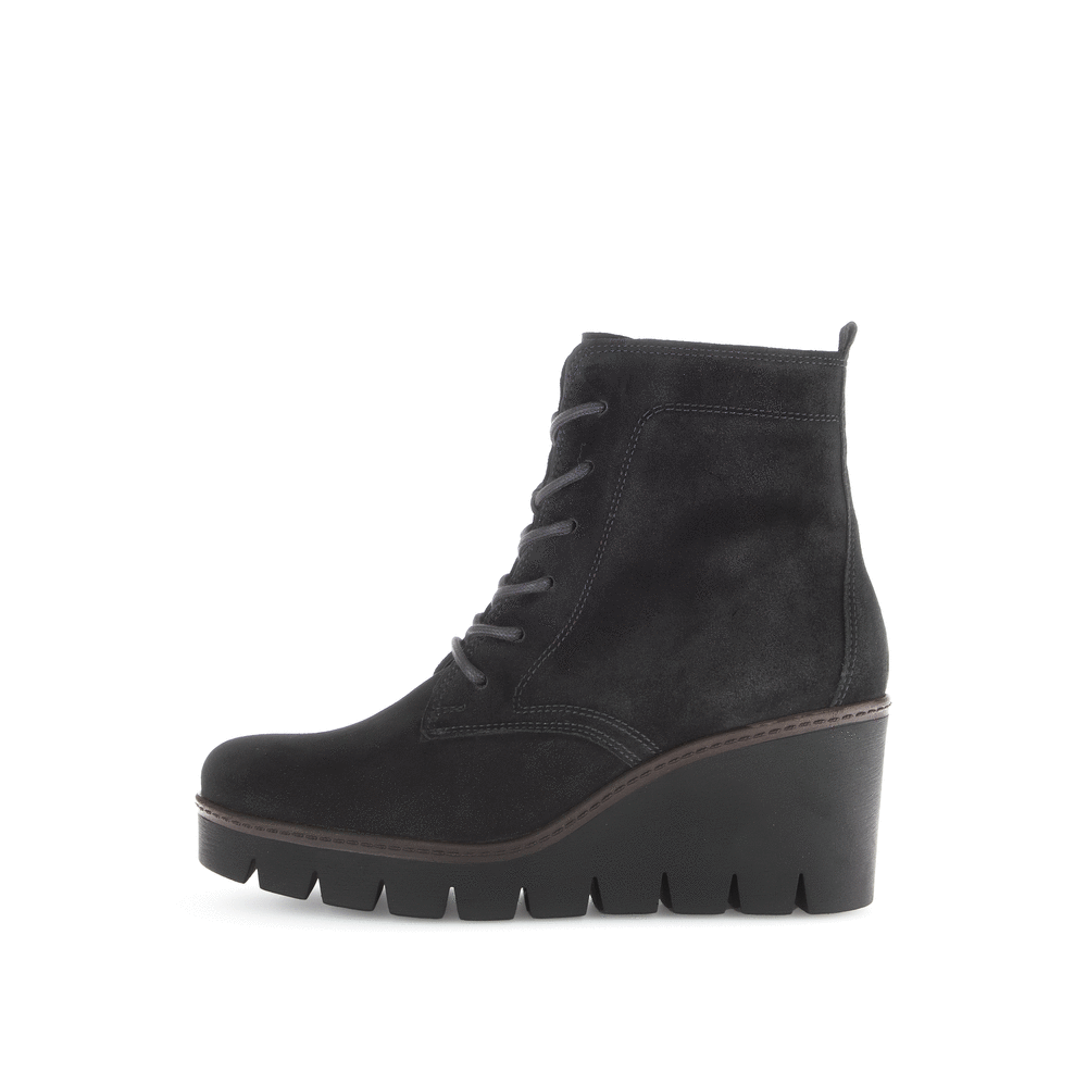 Gabor 54.781.17 Black Wedge Ankle Boots with Laces