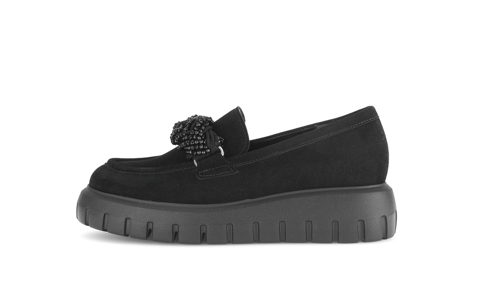 Gabor 55.301.17 Black Suede Slip On Moccasins