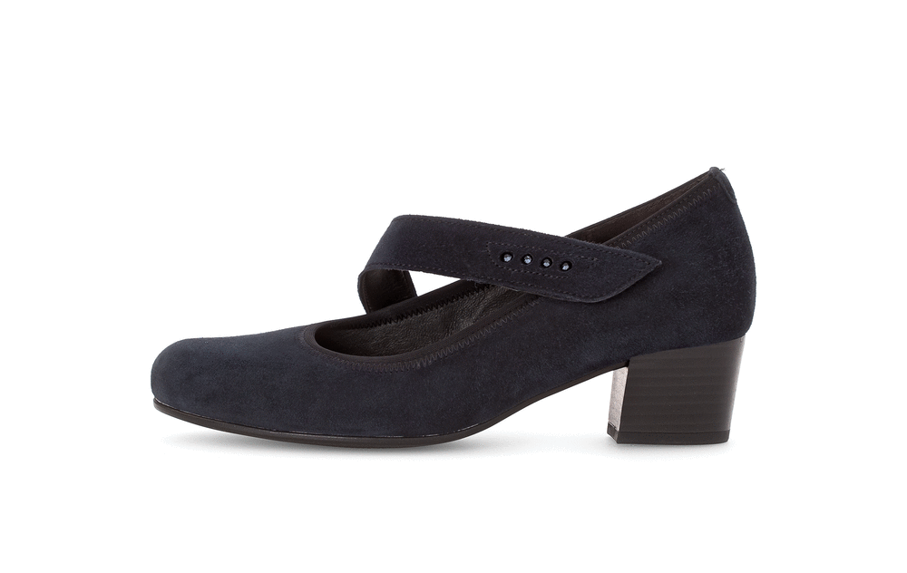 Gabor 56.149.46 Comfort Navy Suede H Fit Velcro Block Heels
