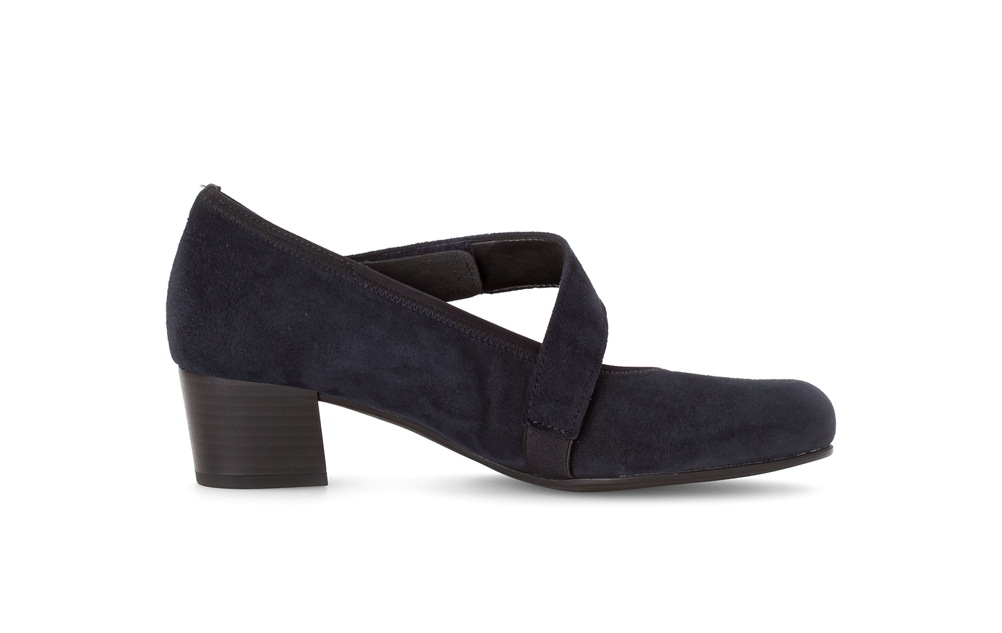 Gabor 56.149.46 Comfort Navy Suede H Fit Velcro Block Heels