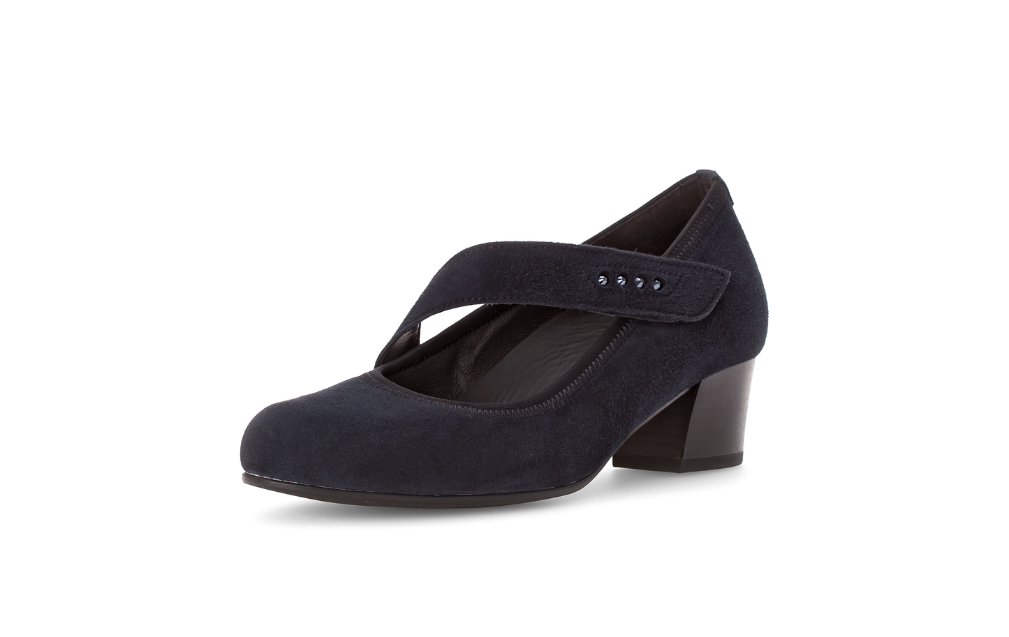 Gabor 56.149.46 Comfort Navy Suede H Fit Velcro Block Heels
