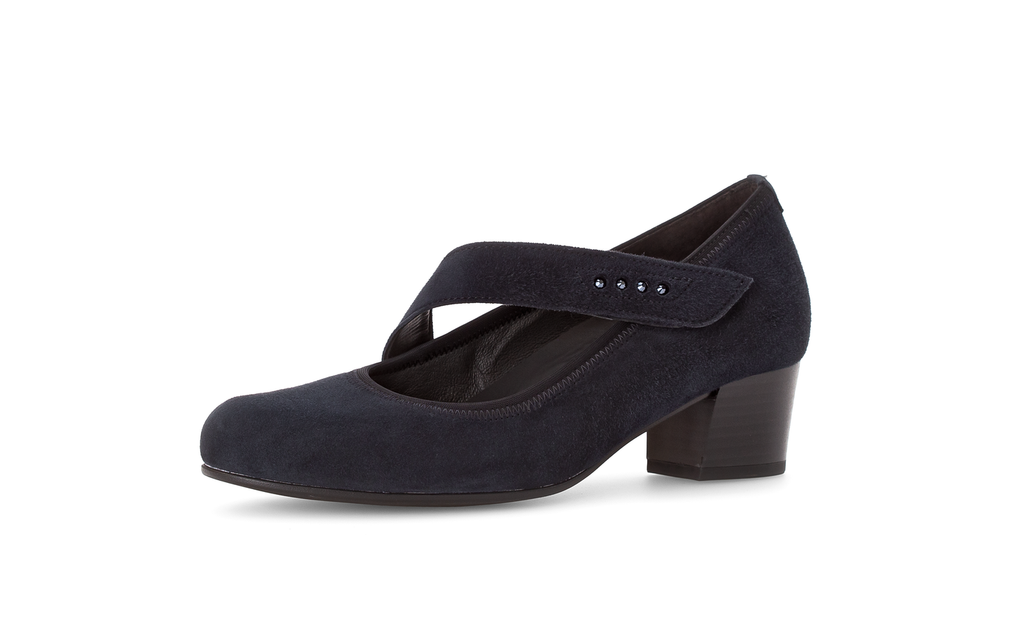 Gabor 56.149.46 Comfort Navy Suede H Fit Velcro Block Heels