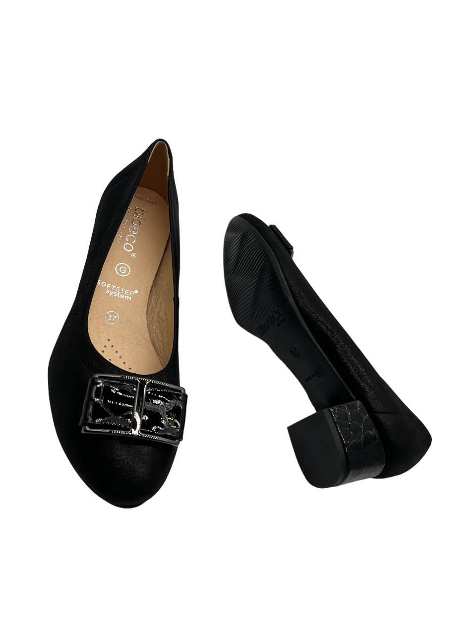 Bioeco by Arka 5632 2677+2308+1290 Black Shimmer Block Croc Heels