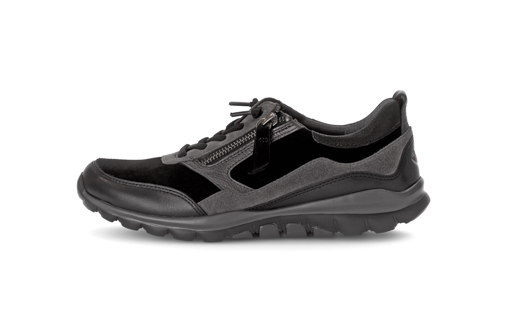 Gabor 56.967.47 Rollingsoft Graphite Grey & Black Combi Sneakers with Zip & Lace