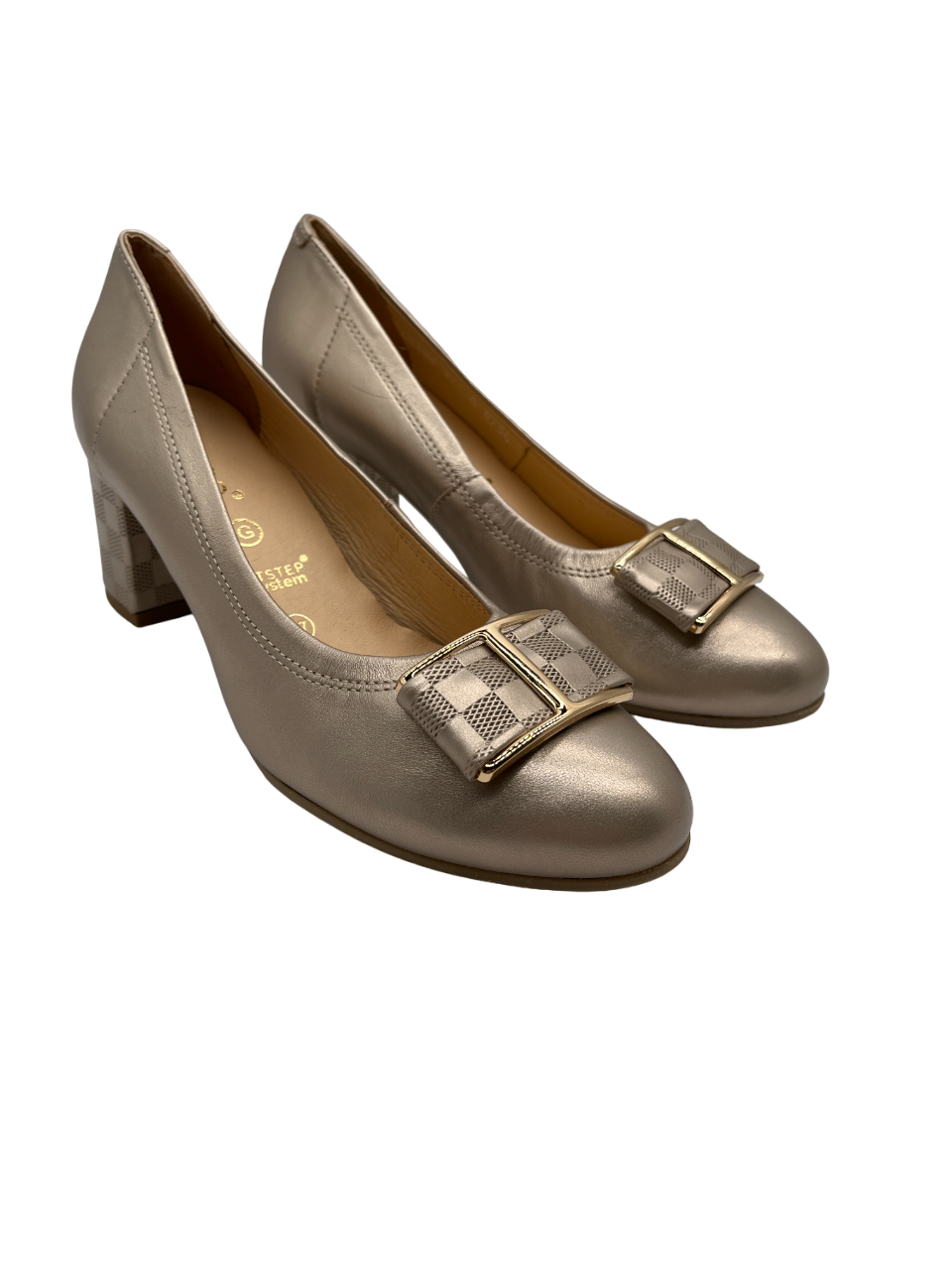 Bioeco by Arka 5754 2244+2244 Gold Leather Block Heels