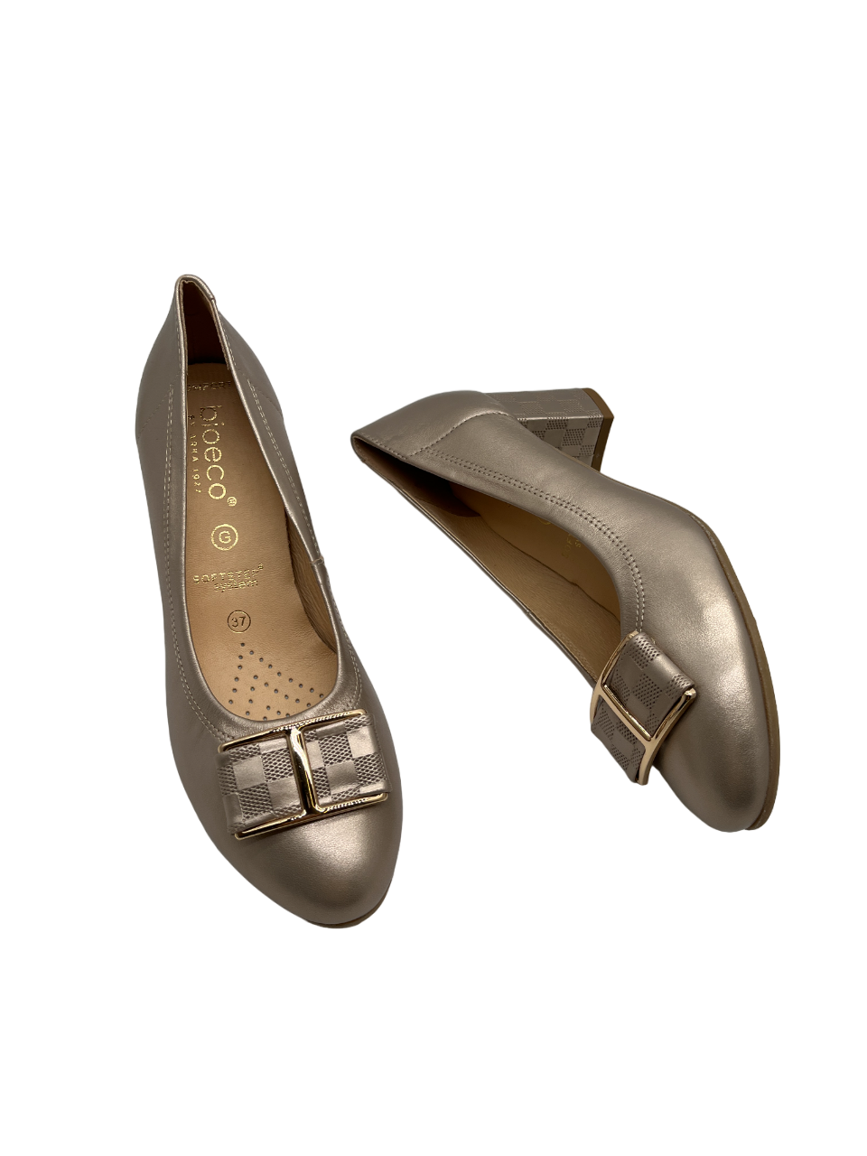 Bioeco by Arka 5754 2244+2244 Gold Leather Block Heels