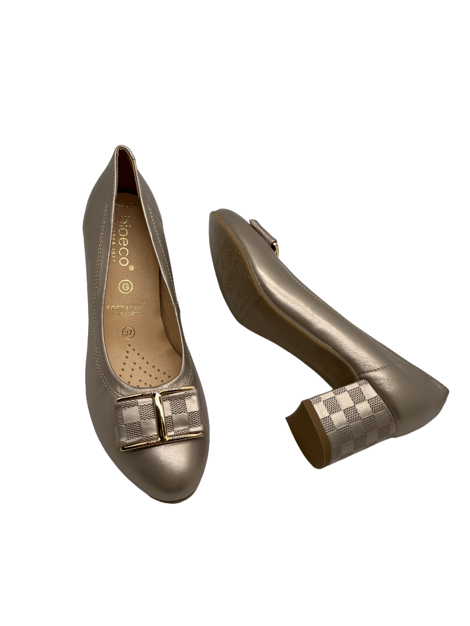 Bioeco by Arka 5754 2244+2244 Gold Leather Block Heels