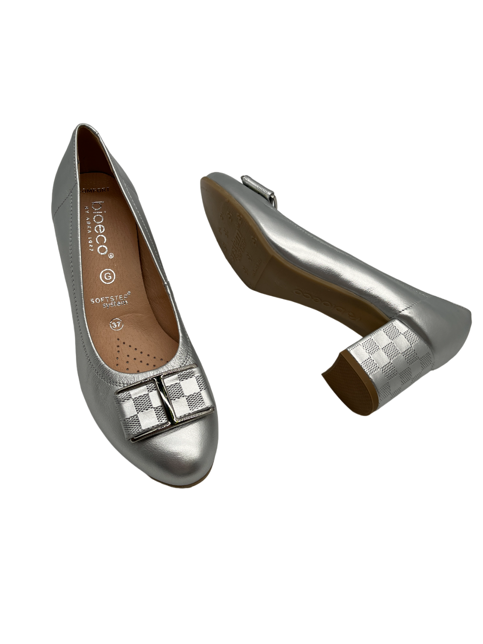 Bioeco by Arka 5754 2439+2439+1661 Silver Leather Printed Block Heels