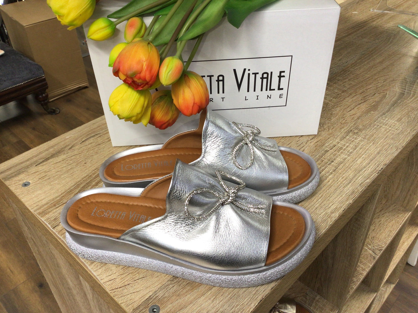 Loretta Vitale 6111 Silver Slip On Sandals