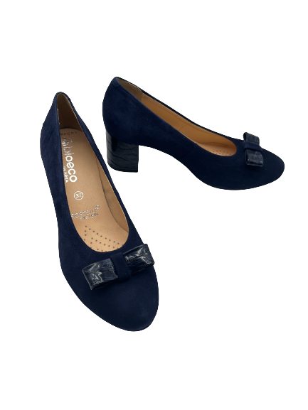 Bioeco by Arka 5856 1217+2307 Navy Suede Court Shoes with Bow & Detailed Heel