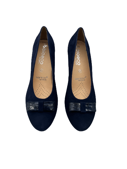 Bioeco by Arka 5856 1217+2307 Navy Suede Court Shoes with Bow & Detailed Heel