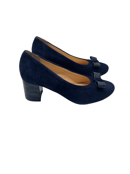 Bioeco by Arka 5856 1217+2307 Navy Suede Court Shoes with Bow & Detailed Heel