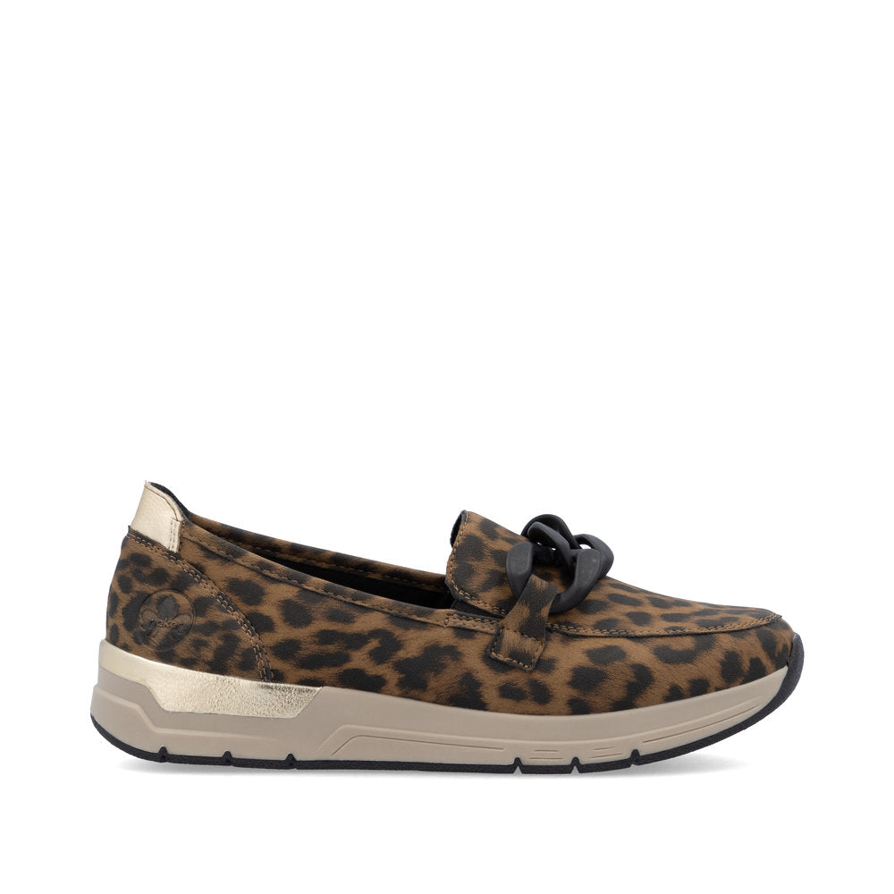 Rieker 58944-90 Leopard & Light Gold Slip On Moccasins