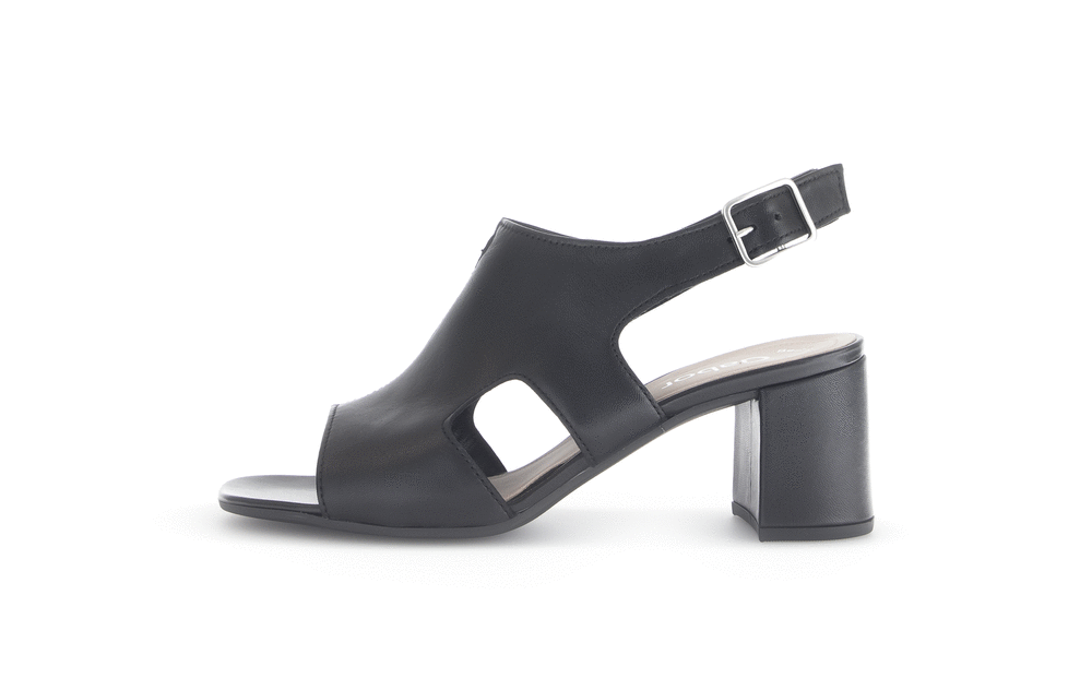 Gabor 61.712.27 Black Block Heel Sandals with Slingback Strap