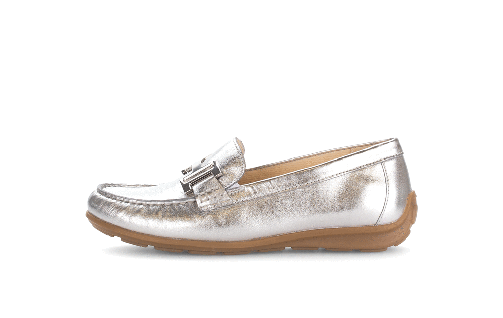Gabor Comfort 62.442.10 Silver G Fit Slip On Moccasins with Silver Bar