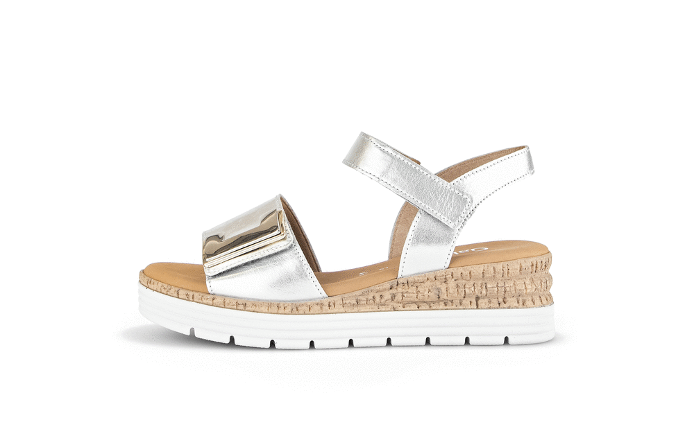 Gabor Comfort 62.700.10 Silver Sandals with Slingback Strap