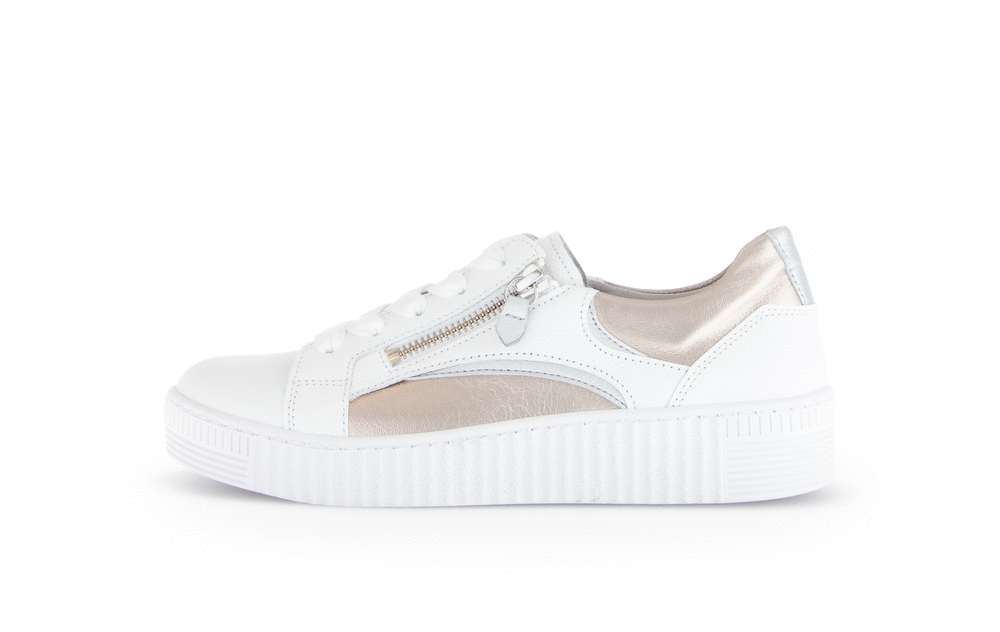 Gabor 63.330.21 White, Gold & Silver Trainers with Twin Zip