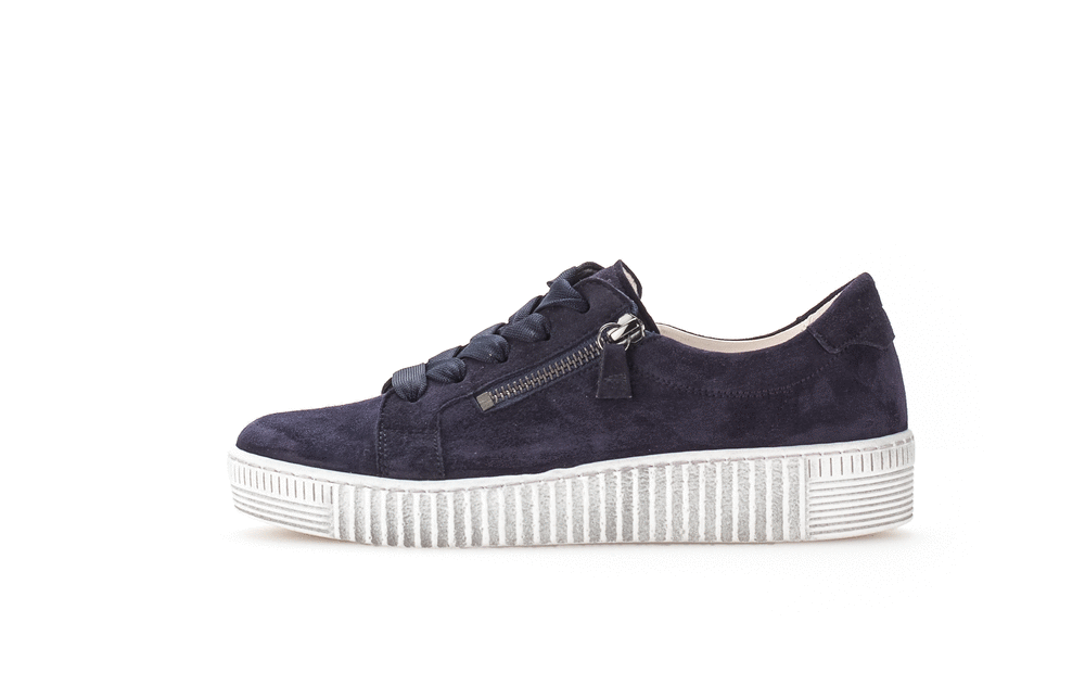 Gabor 63.334.16 Navy Lace Trainers with Twin Zips & White Sole