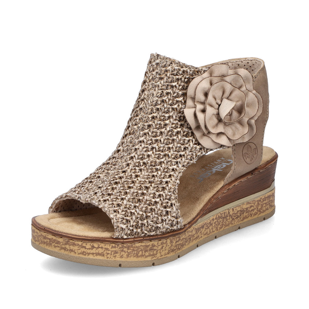 Rieker 63791-60 Marble Beige Weave Sandals with Flower