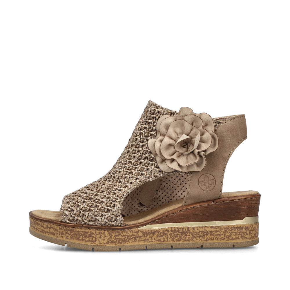Rieker 63791-60 Marble Beige Weave Sandals with Flower