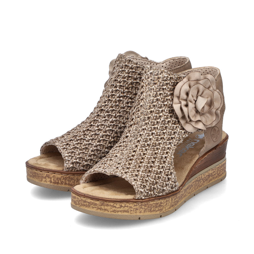 Rieker 63791-60 Marble Beige Weave Sandals with Flower