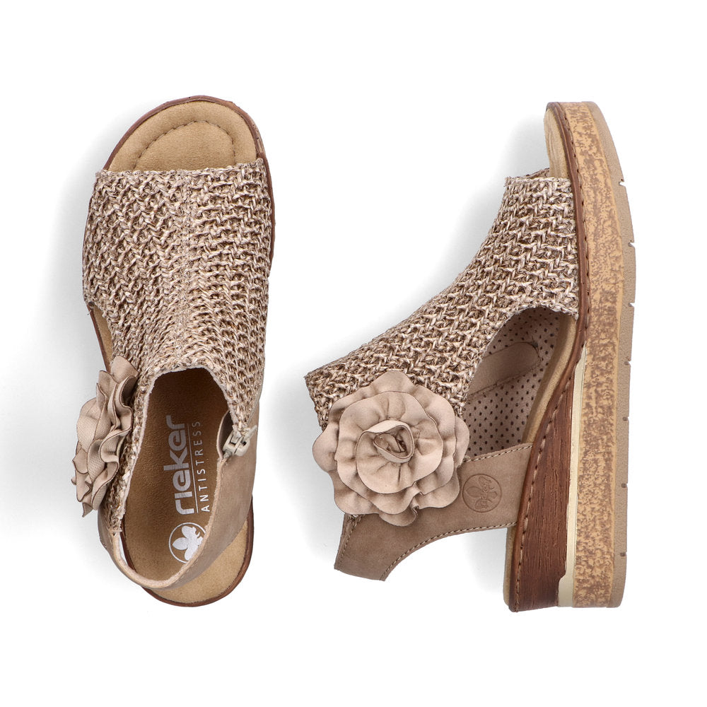 Rieker 63791-60 Marble Beige Weave Sandals with Flower