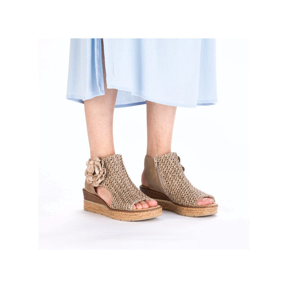 Rieker 63791-60 Marble Beige Weave Sandals with Flower