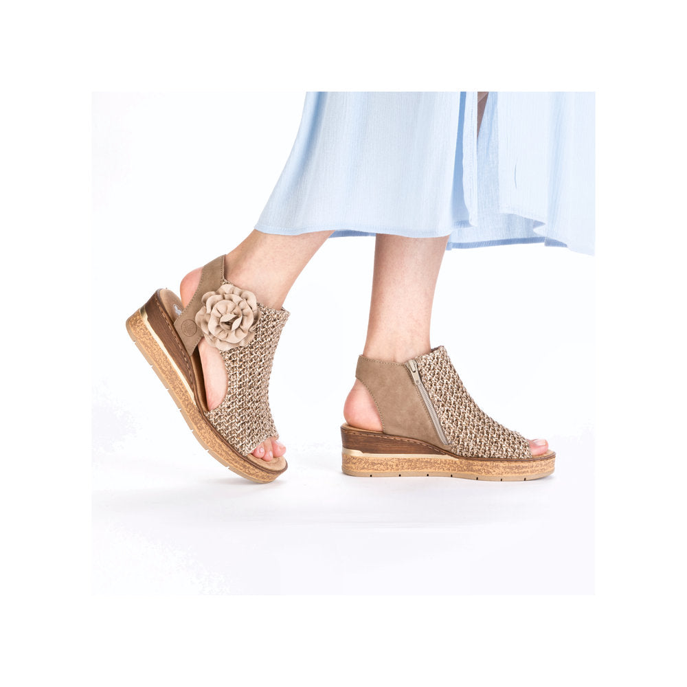 Rieker 63791-60 Marble Beige Weave Sandals with Flower