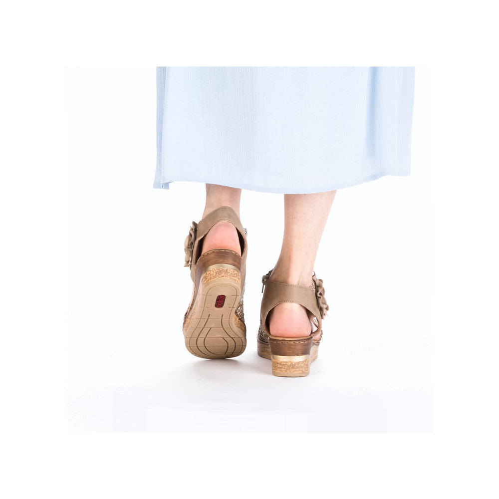 Rieker 63791-60 Marble Beige Weave Sandals with Flower
