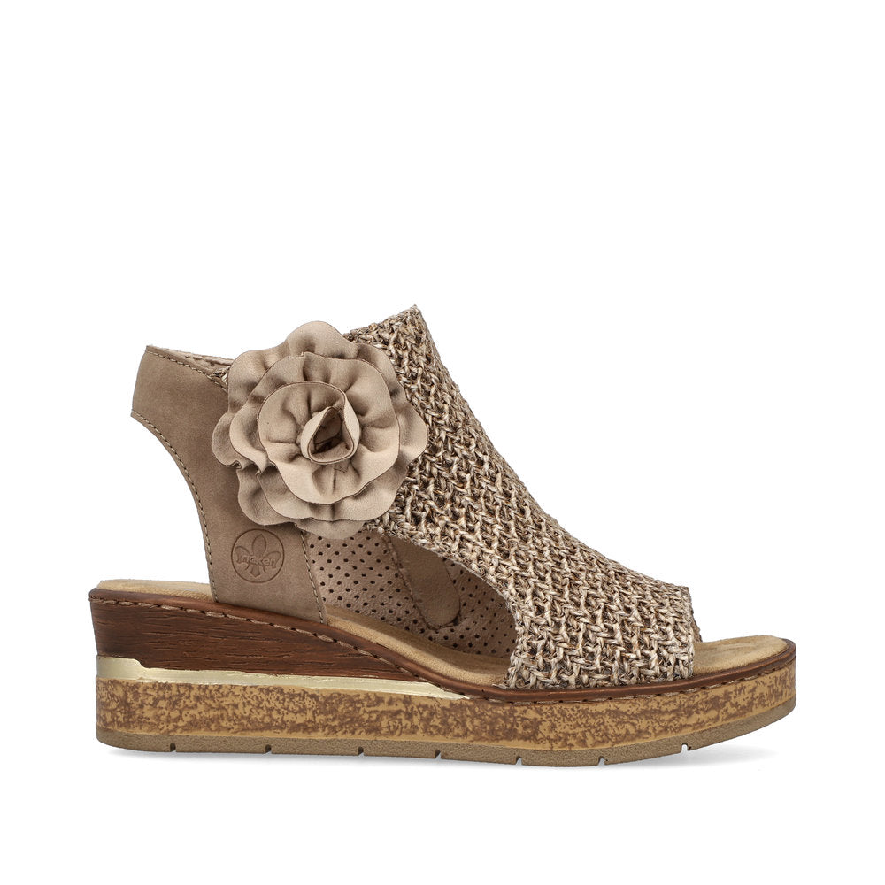 Rieker 63791-60 Marble Beige Weave Sandals with Flower