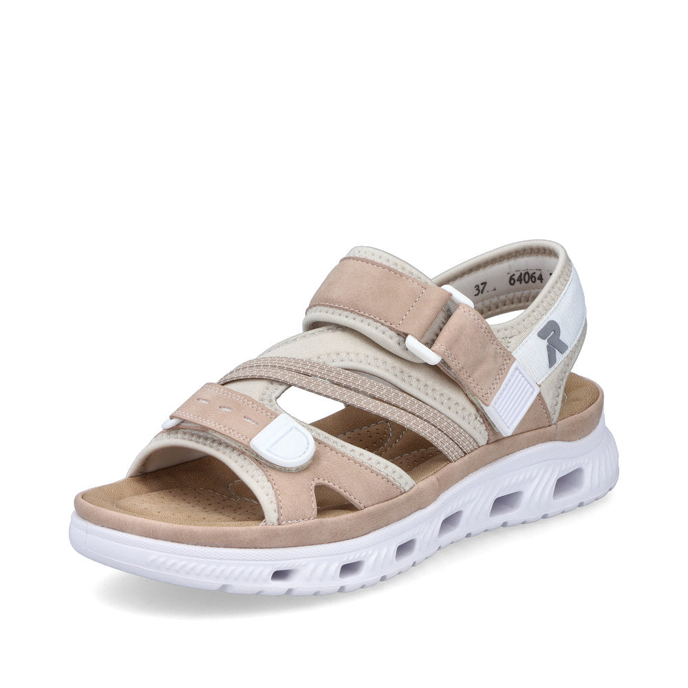 Rieker 64064-31 Sand & Beige Multi Velcro Sandals with Slingback Strap