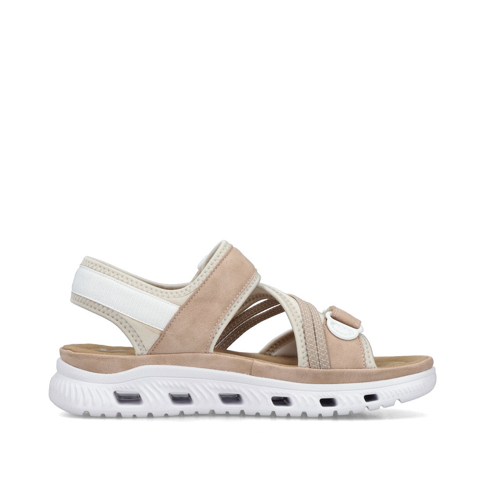 Rieker 64064-31 Sand & Beige Multi Velcro Sandals with Slingback Strap