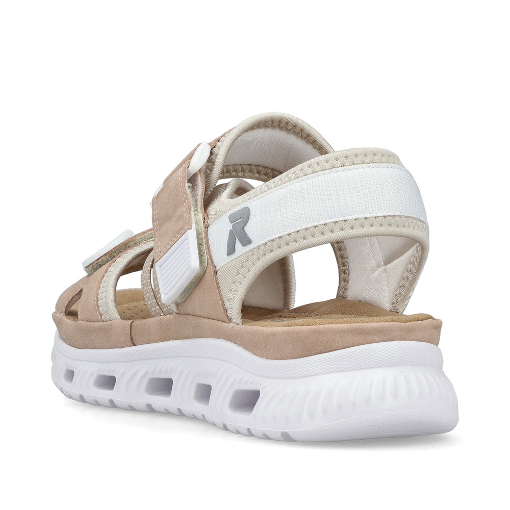 Rieker 64064-31 Sand & Beige Multi Velcro Sandals with Slingback Strap