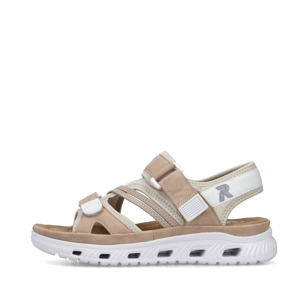 Rieker 64064-31 Sand & Beige Multi Velcro Sandals with Slingback Strap