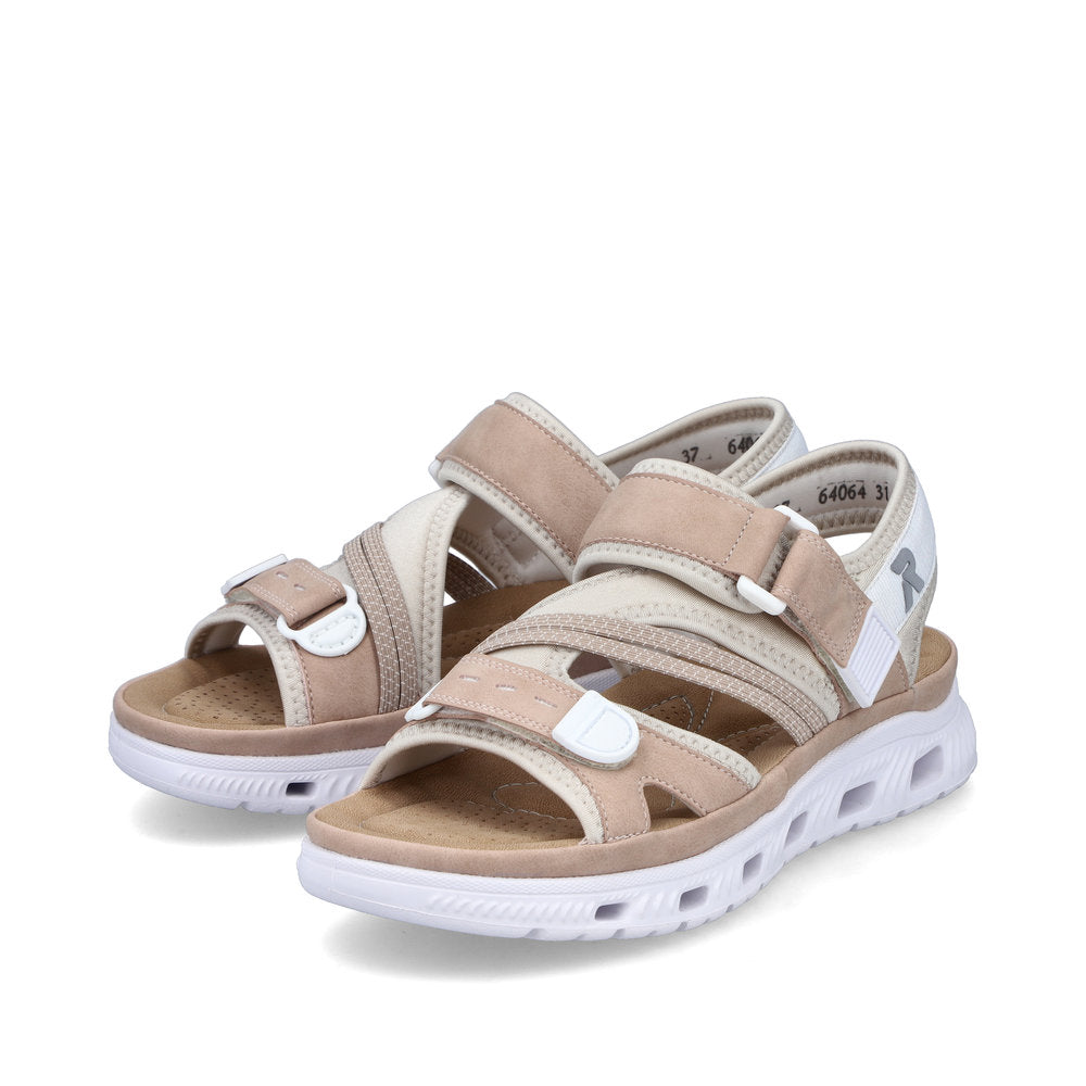 Rieker 64064-31 Sand & Beige Multi Velcro Sandals with Slingback Strap