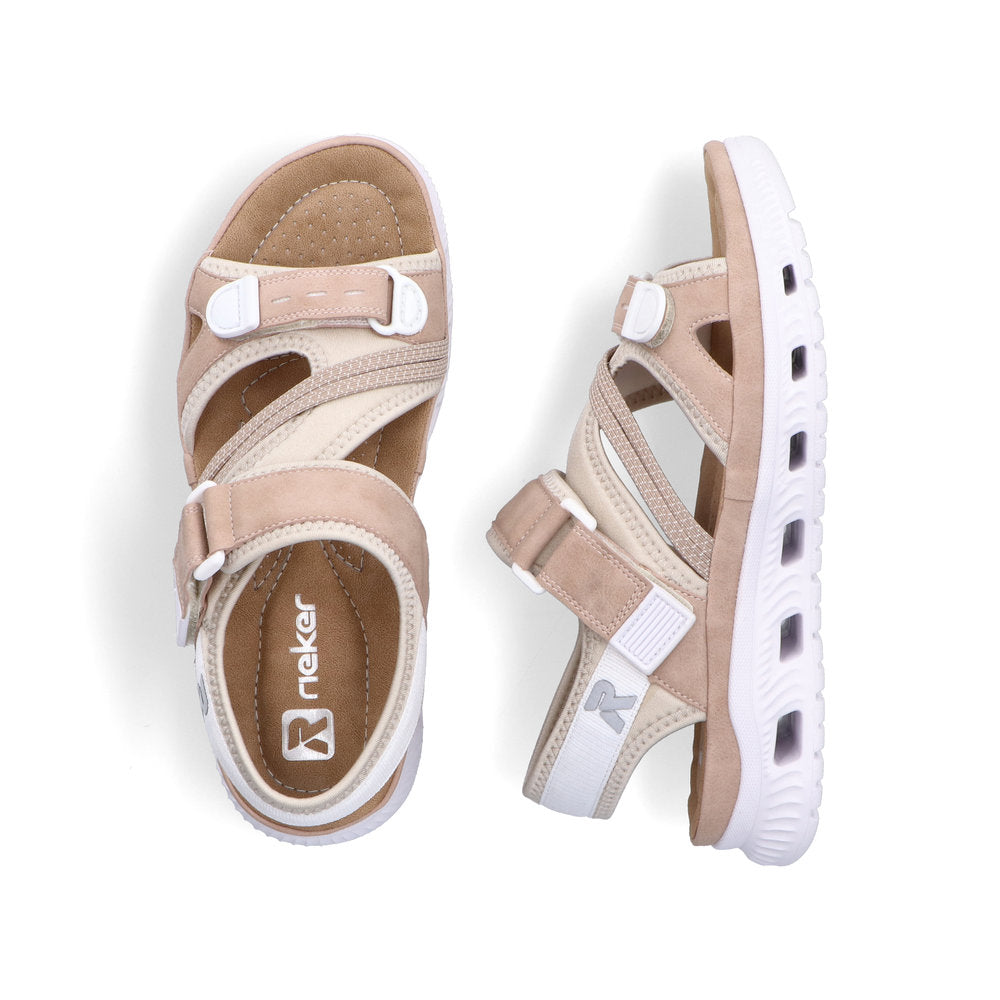 Rieker 64064-31 Sand & Beige Multi Velcro Sandals with Slingback Strap