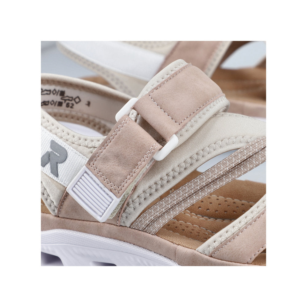 Rieker 64064-31 Sand & Beige Multi Velcro Sandals with Slingback Strap