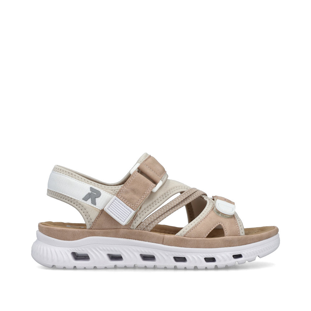 Rieker 64064-31 Sand & Beige Multi Velcro Sandals with Slingback Strap