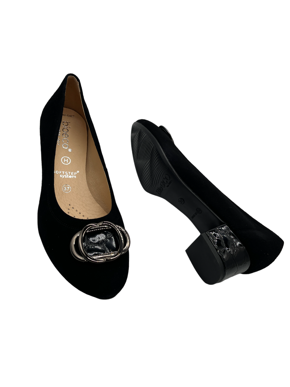 Bioeco by Arka 6415 0026+2308+1290 Black Suede Croc Block Heels - H Fitting