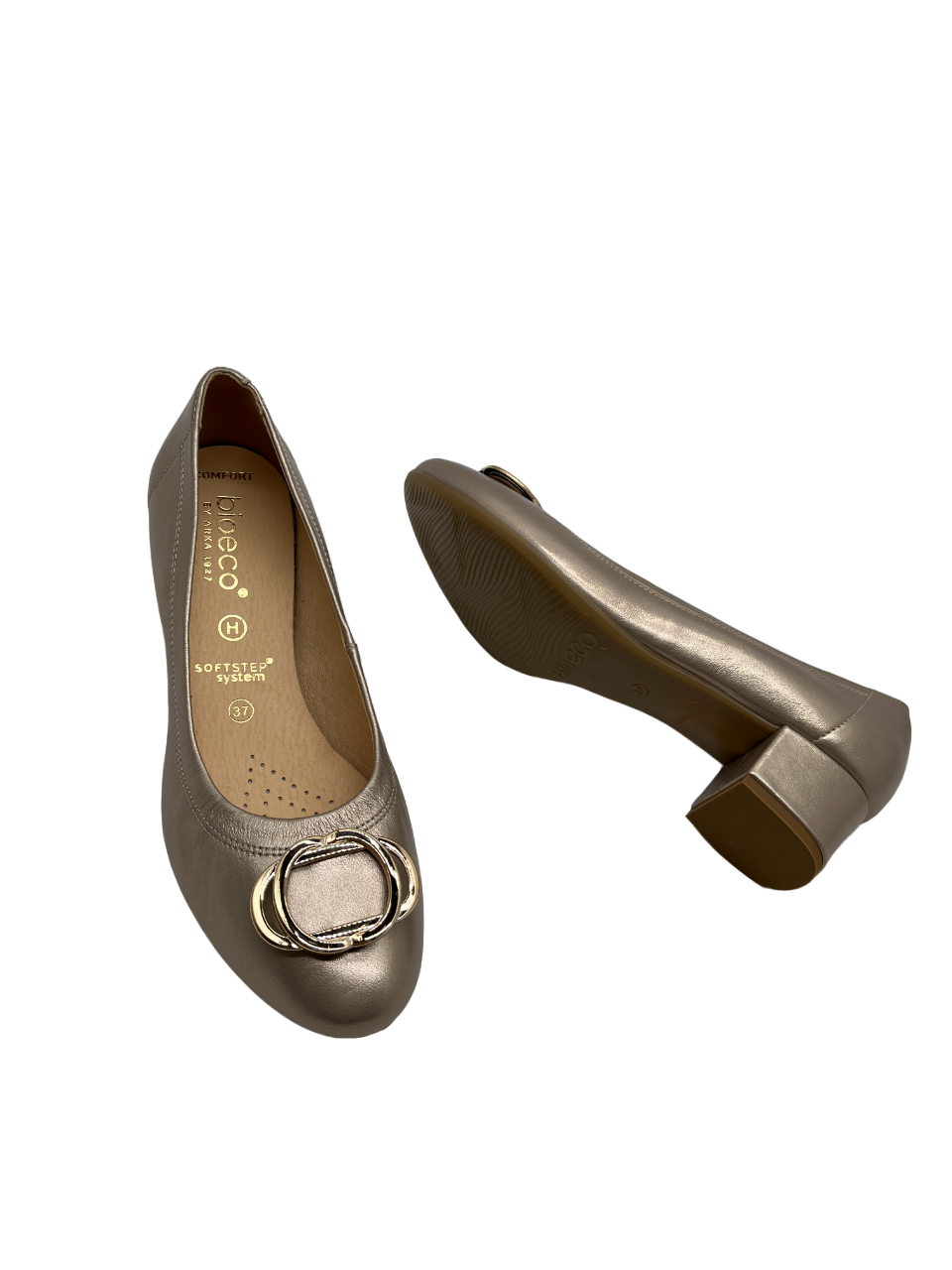 Bioeco by Arka 6415 2244+2244+1315 Gold Leather Block Heels - H Fitting